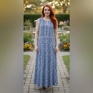 NWT Talbots Blue and White Maxi Dress L